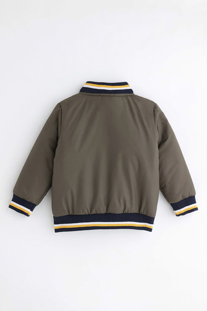Boys Solid High Neck Polyester Zip Jacket