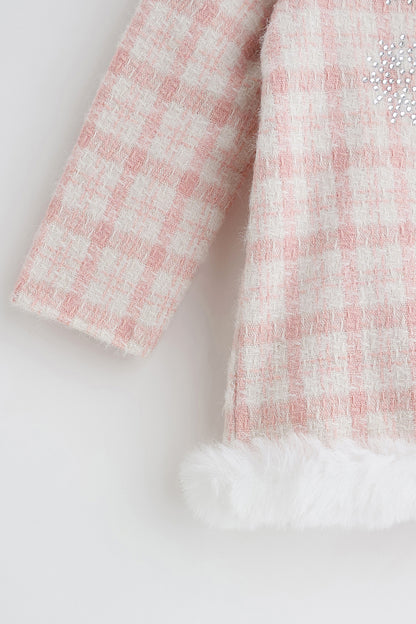 Baby Girls Pink Checked Embellished Woven Dress | One Friday