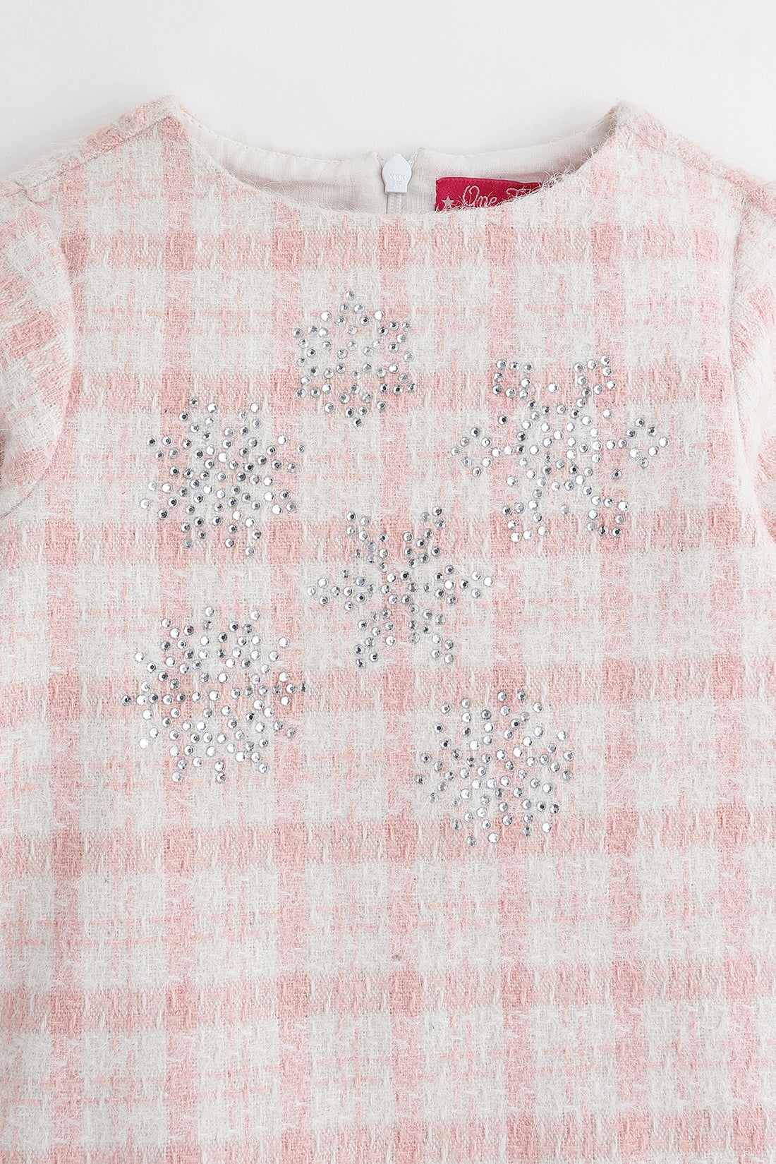 Baby Girls Pink Checked Embellished Woven Dress | One Friday