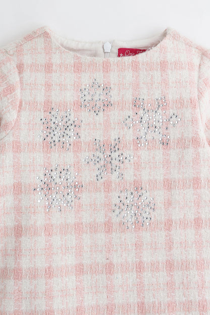 Baby Girls Pink Checked Embellished Woven Dress | One Friday