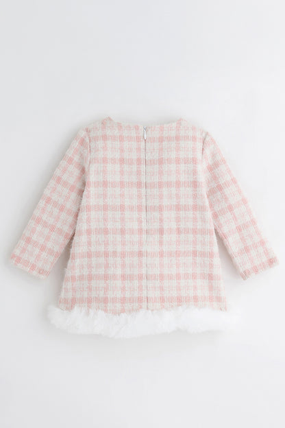 Baby Girls Pink Checked Embellished Woven Dress | One Friday