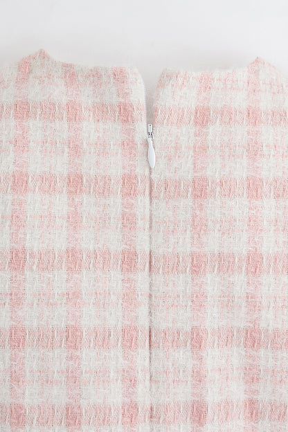 Baby Girls Pink Checked Embellished Woven Dress | One Friday