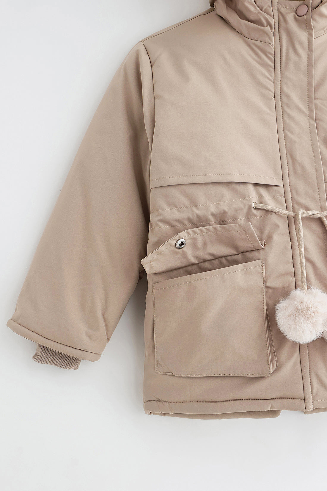 Beige Hooded Embellished Jacket Full Sleeves | One Friday