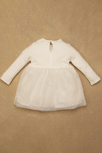 One Friday Baby Girls Off White Solid Dress