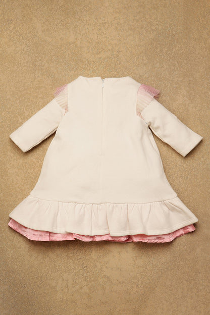 One Friday Baby Girls Off White Solid Dress