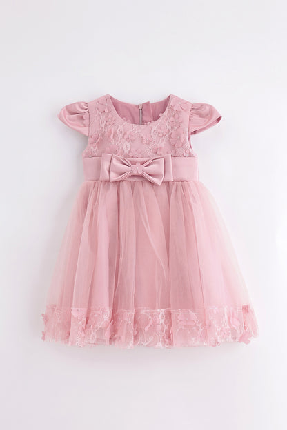 Girls Solid Cap Sleeve Zip Party Dress | One Friday