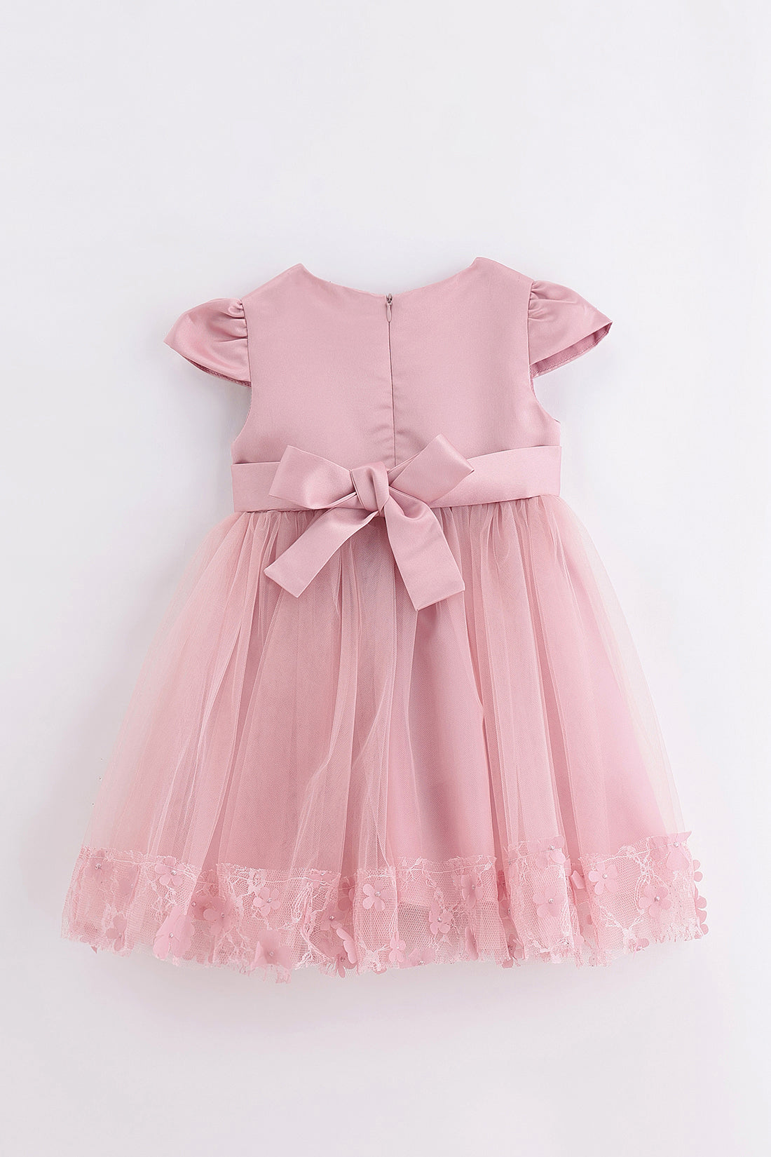 Girls Solid Cap Sleeve Zip Party Dress