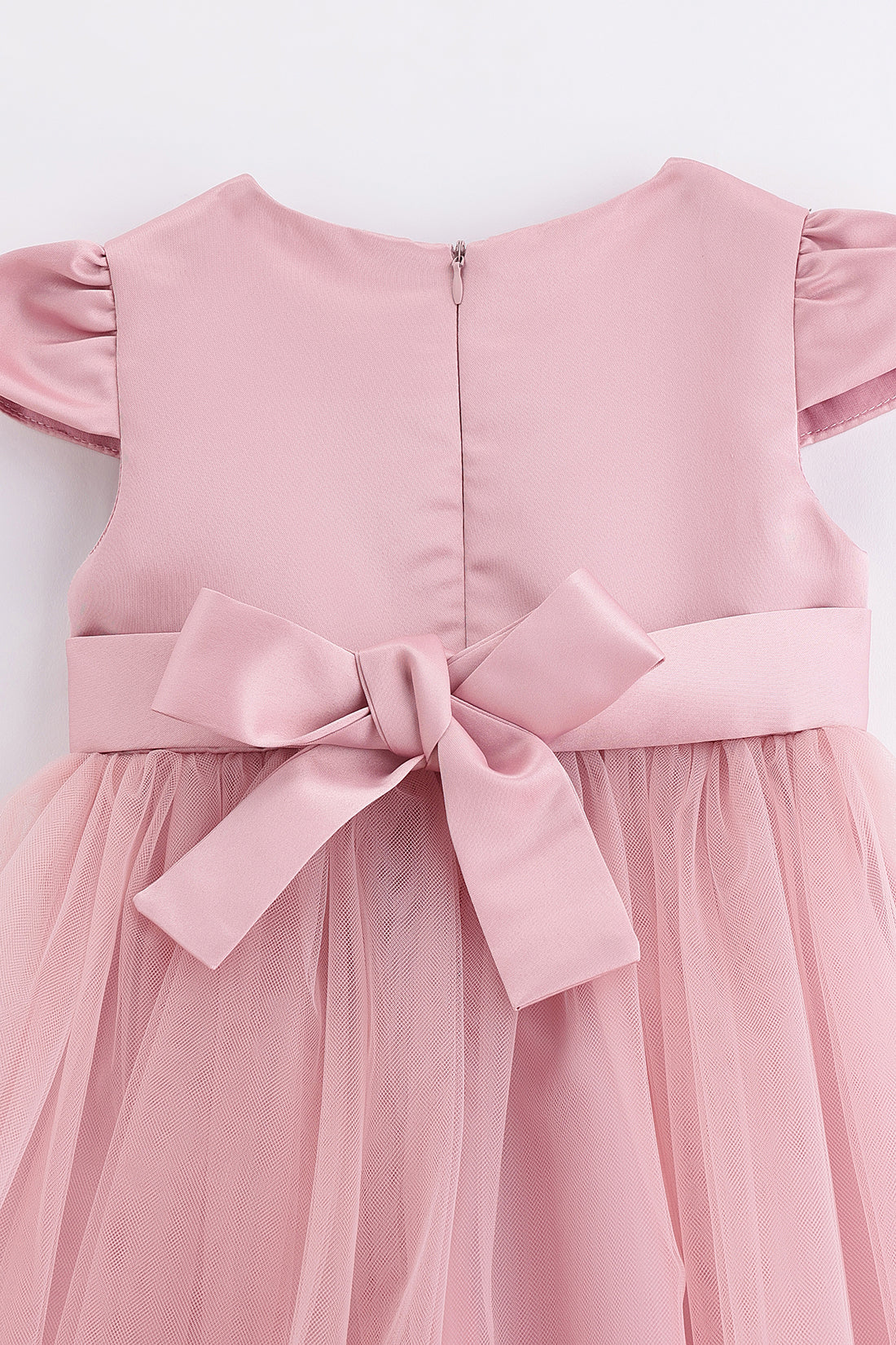 Girls Solid Cap Sleeve Zip Party Dress