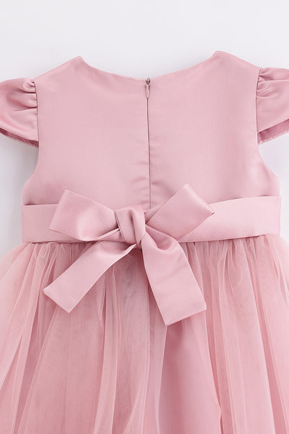 Girls Solid Cap Sleeve Zip Party Dress | One Friday