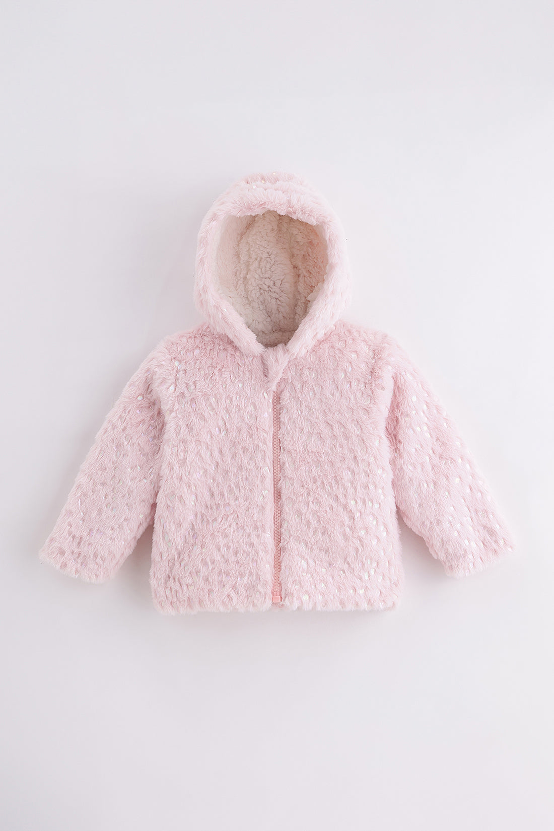 Baby Girls Pink Foil Print Fur Woven Jacket