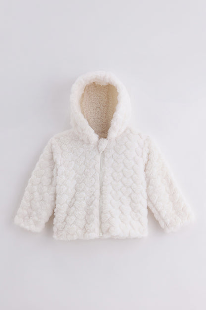 Baby Girls Off White Faux Fur Woven Jacket