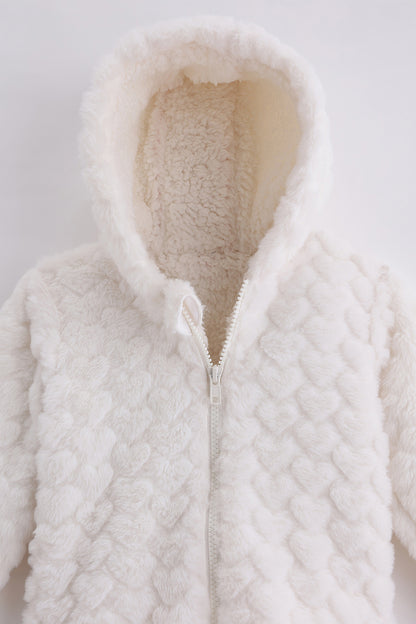 Baby Girls Off White Faux Fur Woven Jacket