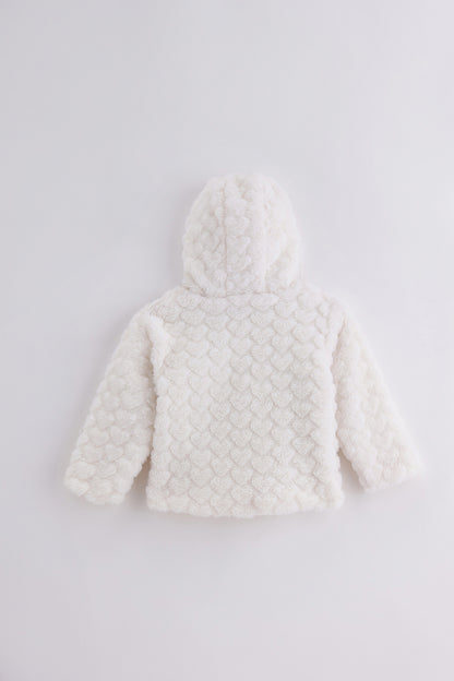 Baby Girls Off White Faux Fur Woven Jacket