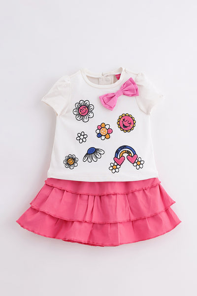 Baby Girls Multi Color Cotton Top & Skirt Set