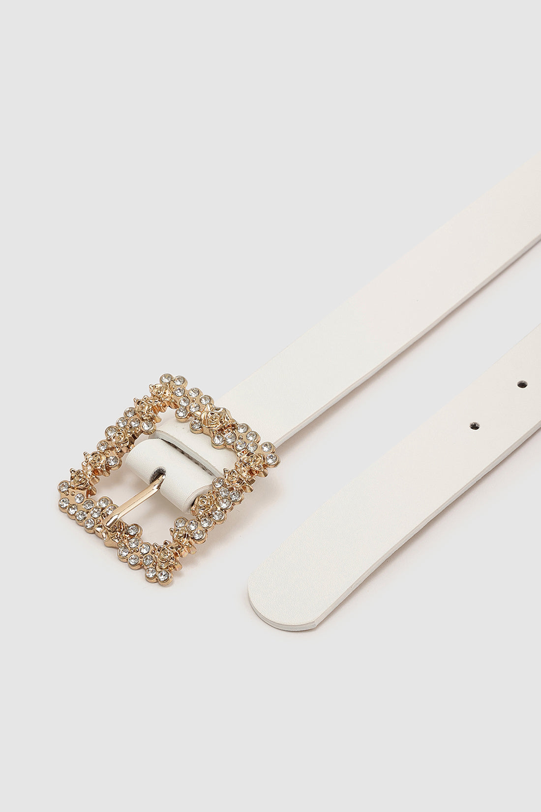 Girls White Leather Belt