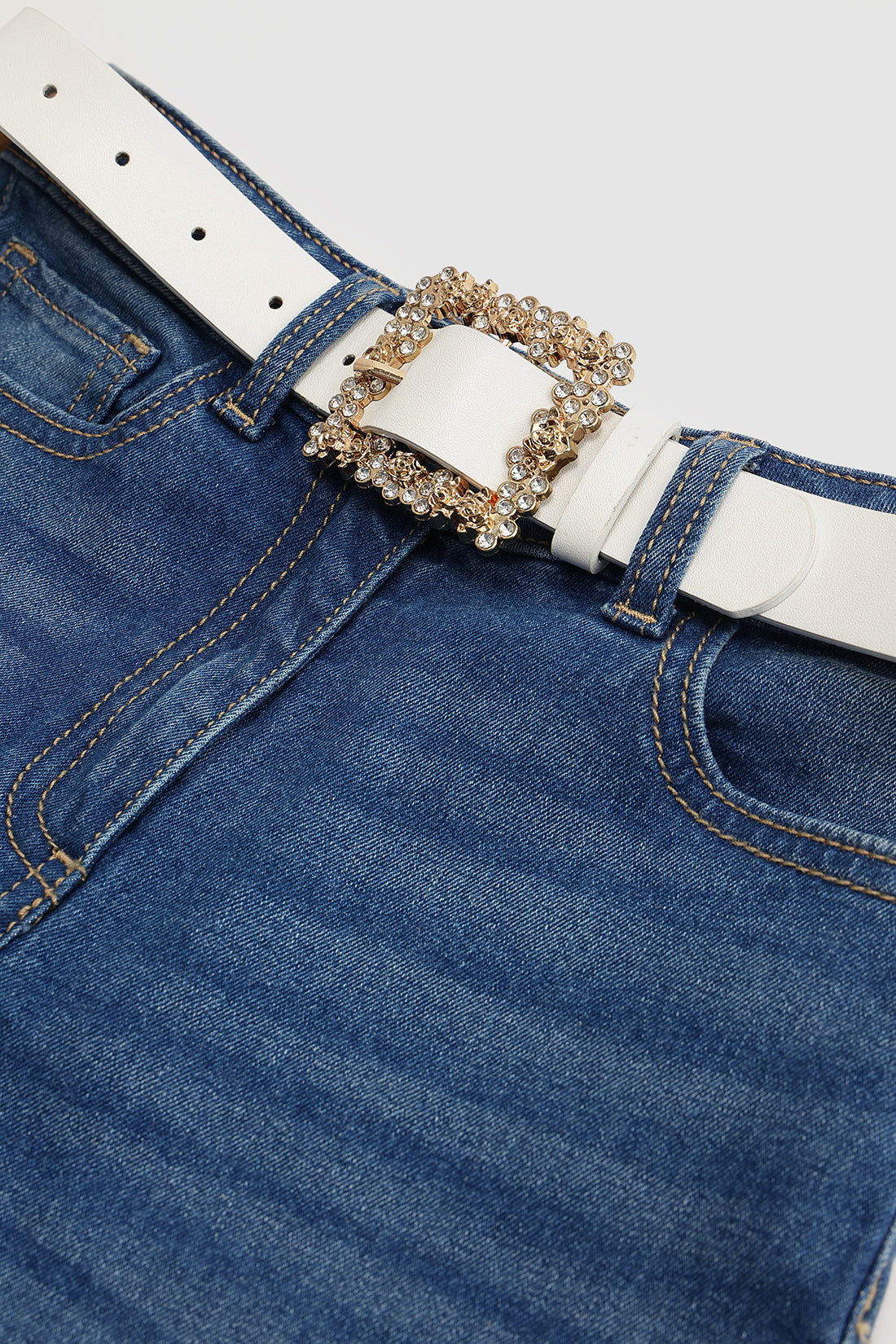 Girls White Leather Belt