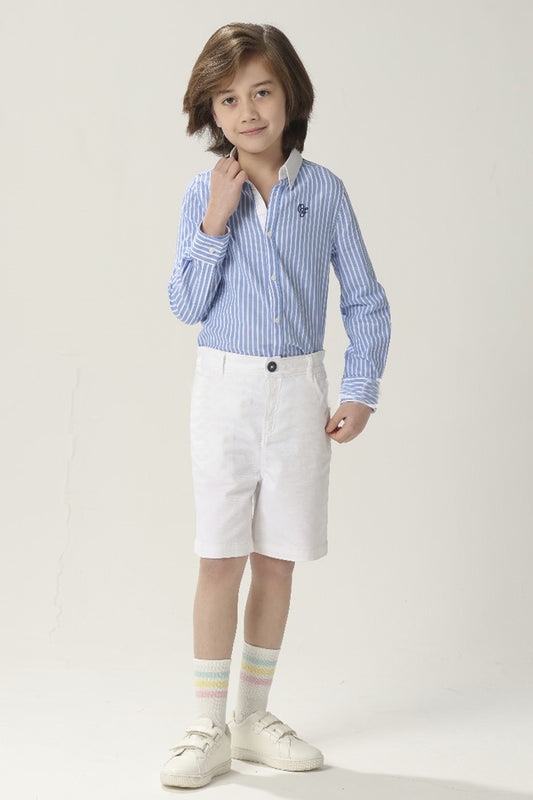 Kids Boys Off White Cotton Embroidered Shorts With Pockets
