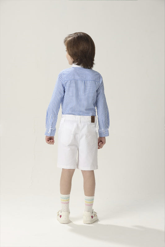 Kids Boys Off White Cotton Embroidered Shorts With Pockets
