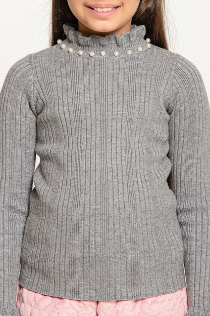 Girls Grey Turtleneck Jumper
