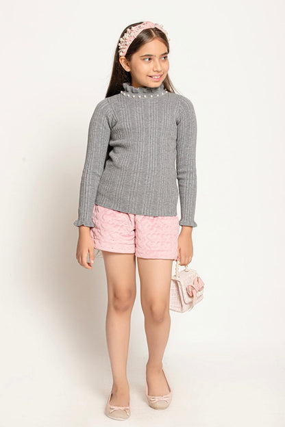 Girls Grey Turtleneck Jumper