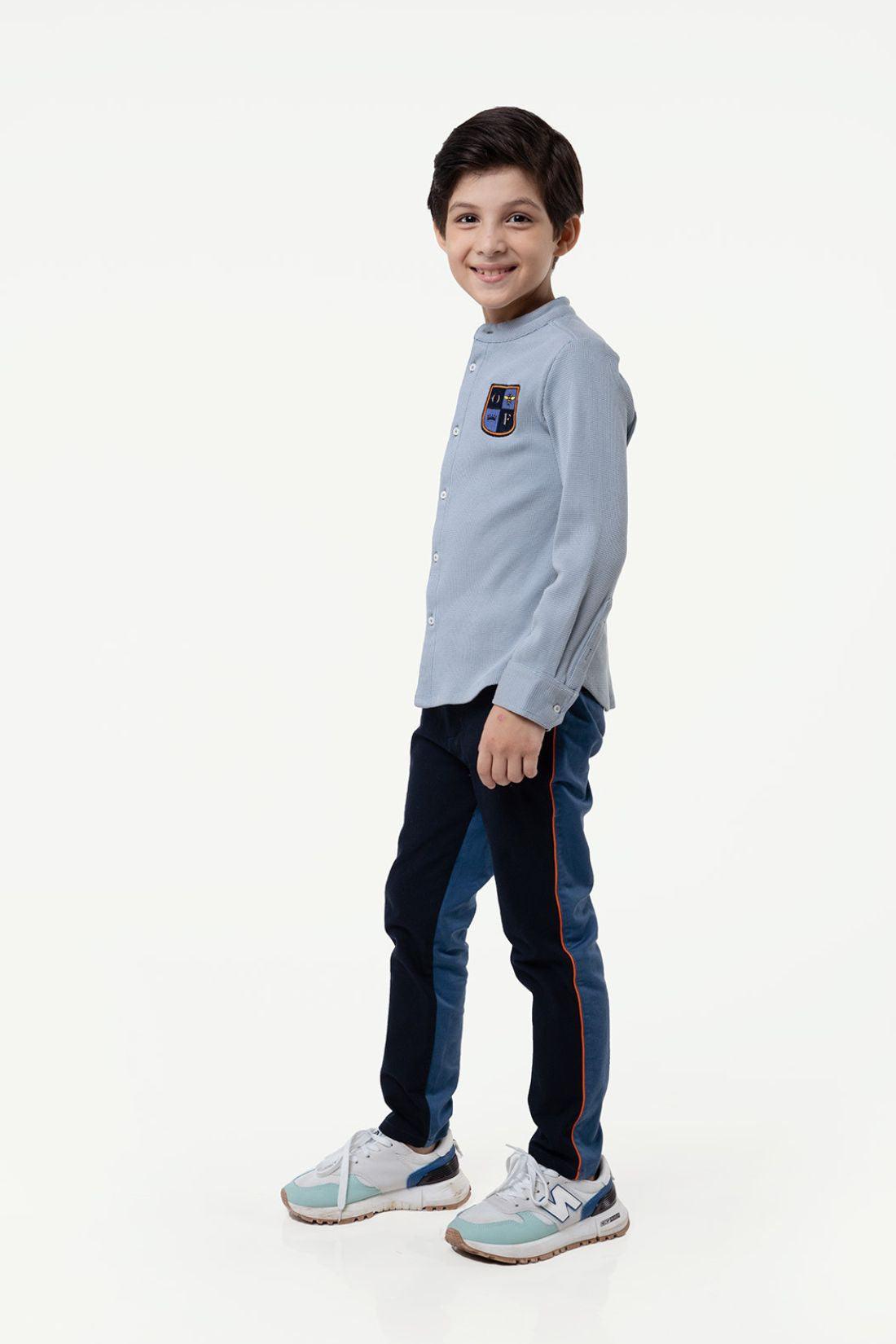 One Friday Kids Boys Blue Chinese Collar Shirt