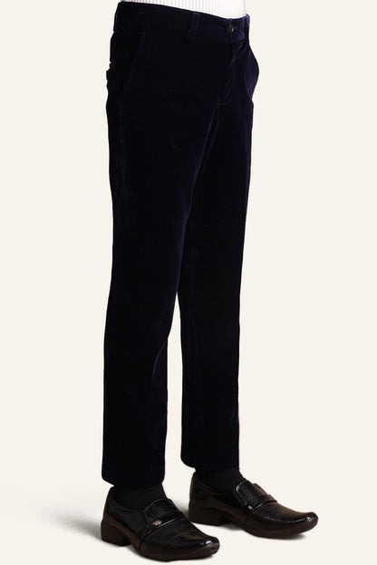 Boys Navy Blue Velvet 2 Piece Suit Set