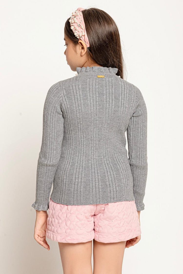 Kids Girls Grey Turtleneck Full Sleeves Knitted Jumper