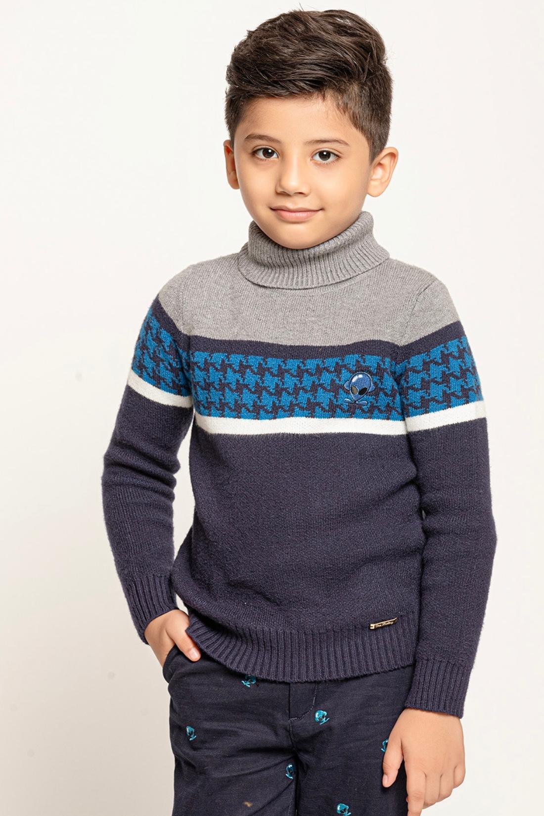 Boys Navy Blue Abstract Sweater
