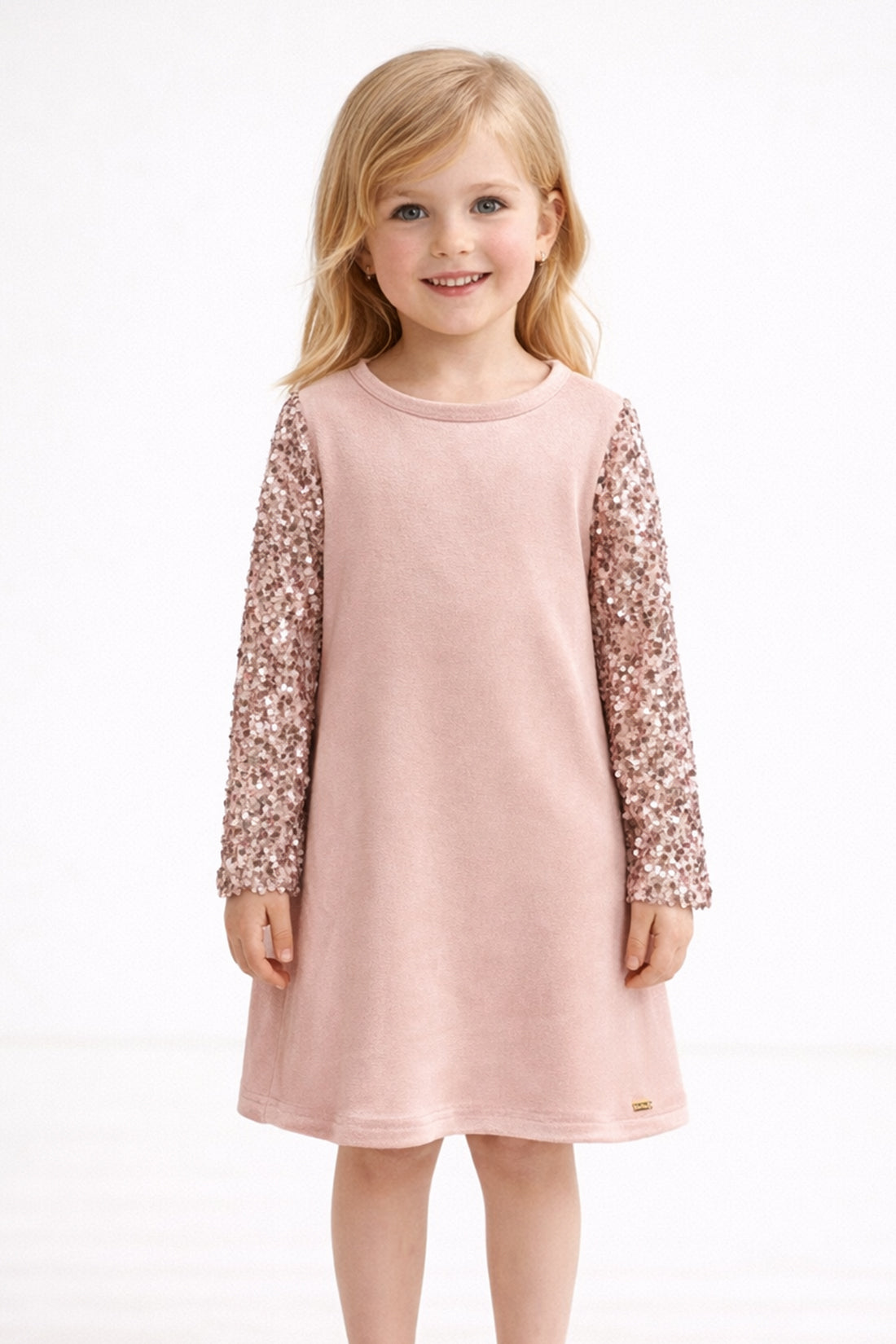 Girls Pink Solid Day Dress