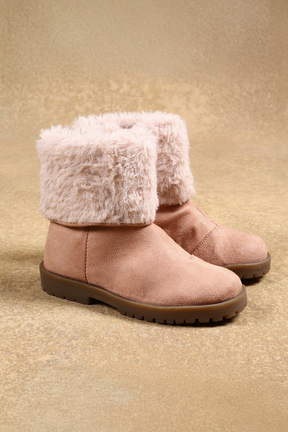 Girls Pink Solid Boots