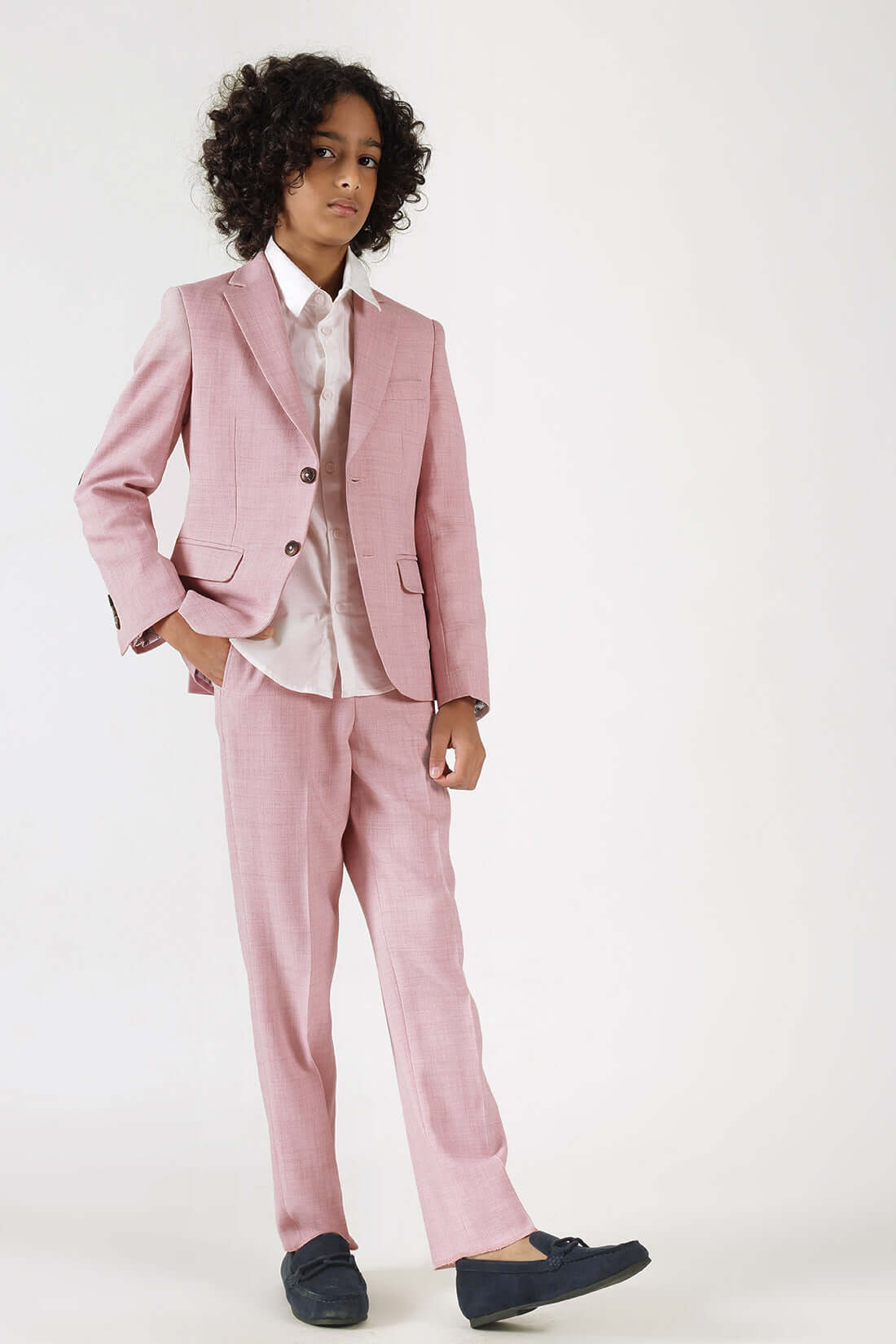 Boys Pink Regular Fit Blazer & Pants Two-Piece Suit Set by One Friday