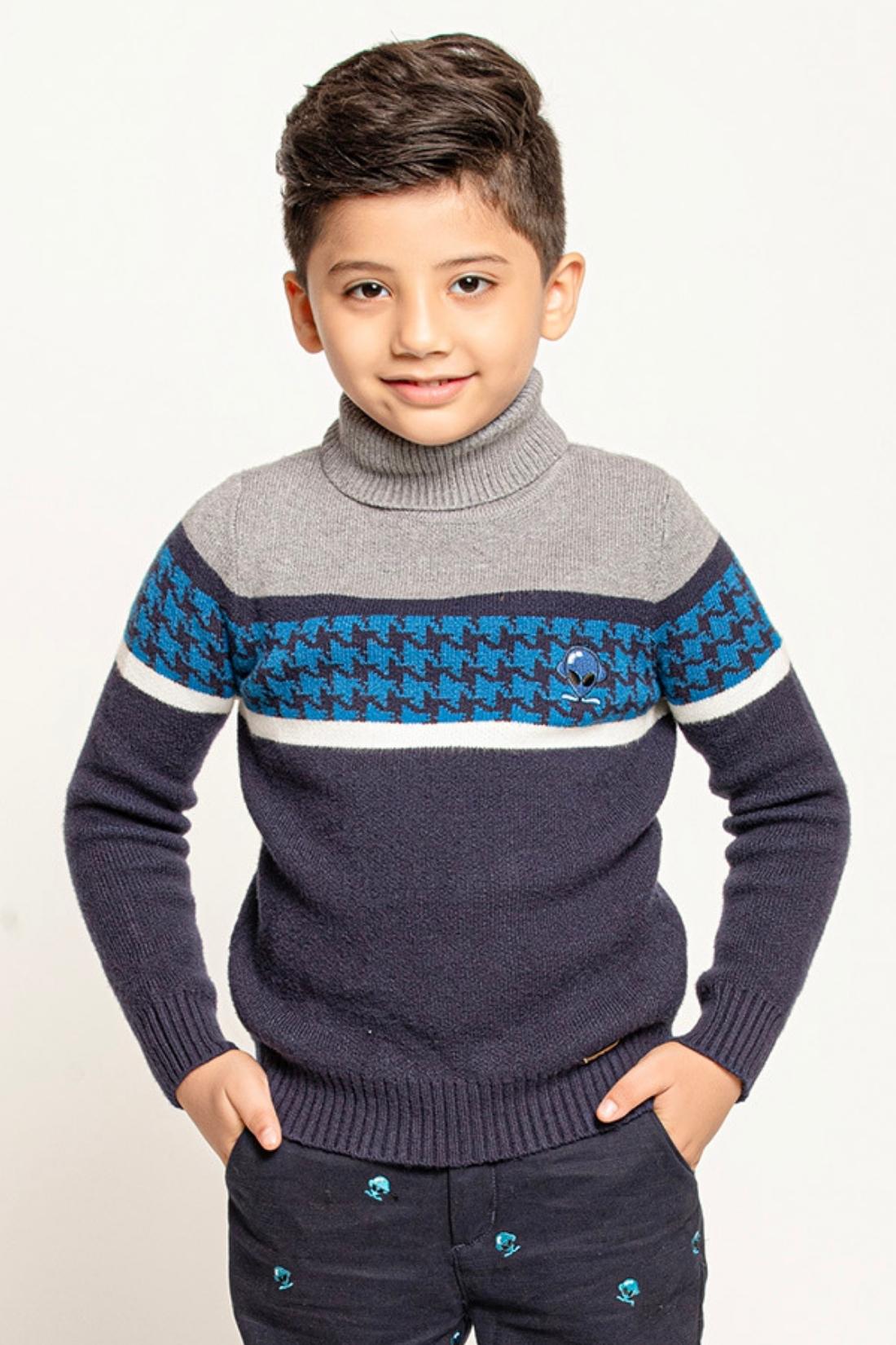 Boys Navy Blue Abstract Sweater