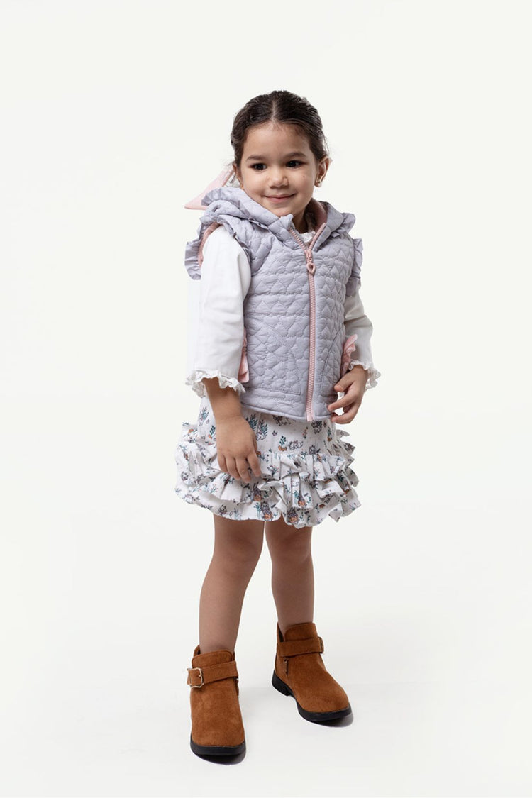 Grey Heart Shape Quilted Jacket For Baby Girls