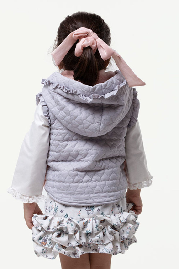Grey Heart Shape Quilted Jacket For Baby Girls