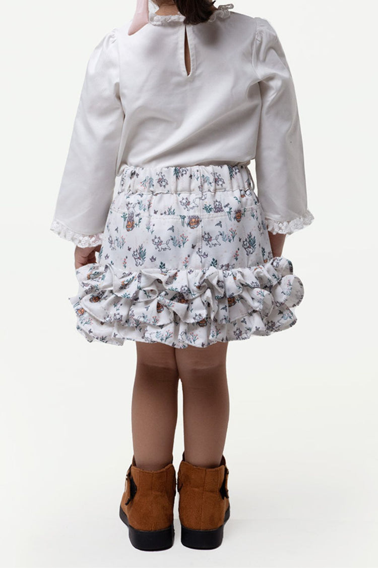 Baby Girls Off White Animal Printed Skirt