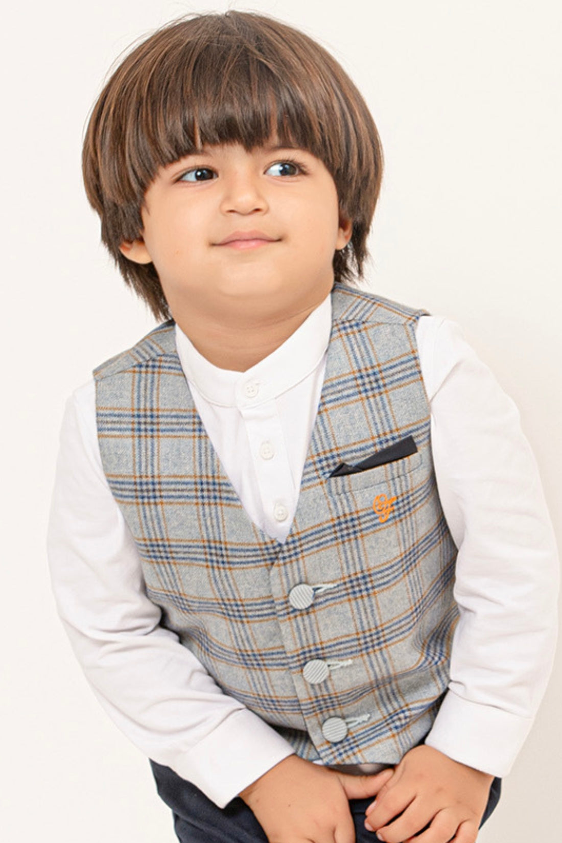 One Friday Baby Boys White Shirt With Grey Waistcoat (2 Pieces set)
