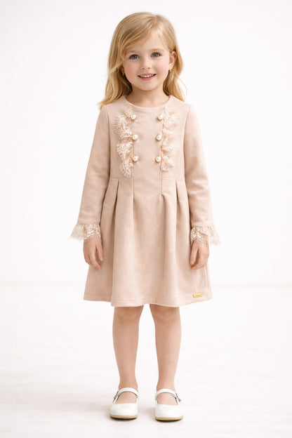 Girls Peach Solid Summer Dress