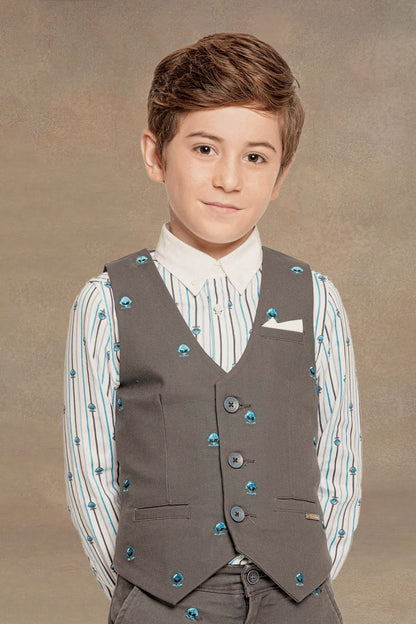 One Friday Kids Boys Grey V-Neck Waist Coat