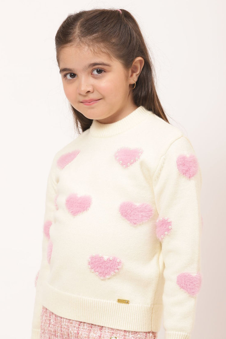Kids Girls Off White Knitted Sweater