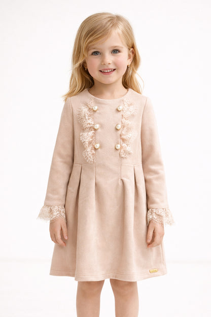 Girls Peach Solid Summer Dress