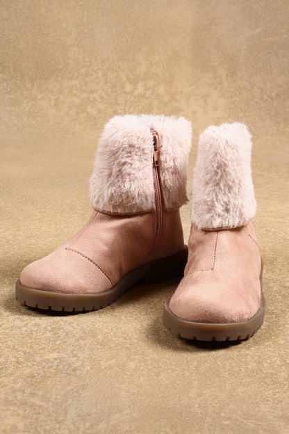 Girls Pink Solid Boots