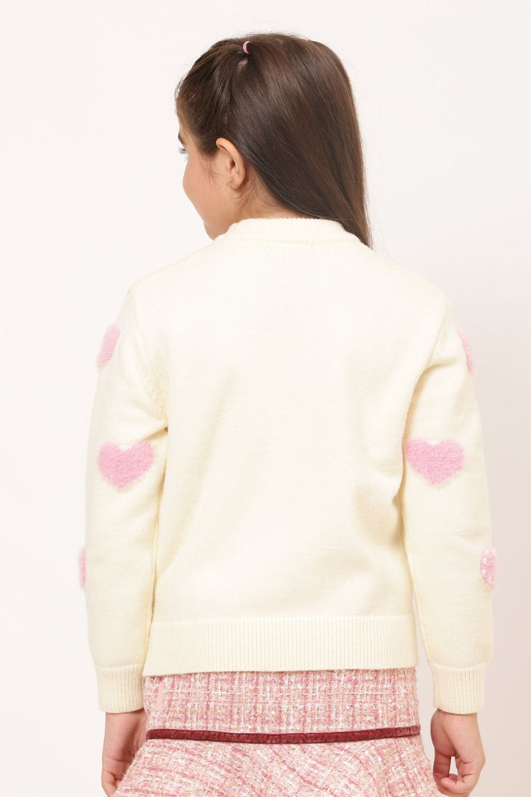 Kids Girls Off White Knitted Sweater