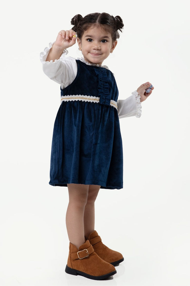 Baby Girls Navy Blue Round Neck Dress With Top