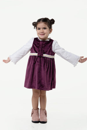 One Friday Baby Girls Wine Round Neck Dress With Top