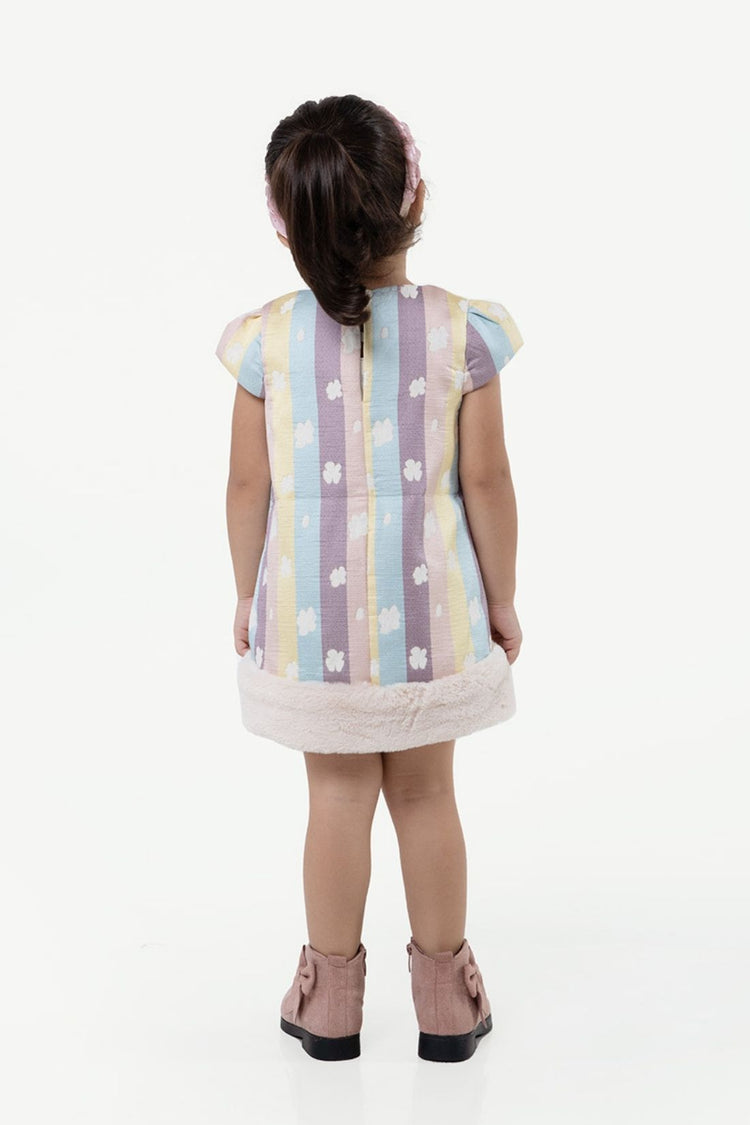 OneFriday Varsity Chic Multicolored Stripes and Blooms Dress for Girls