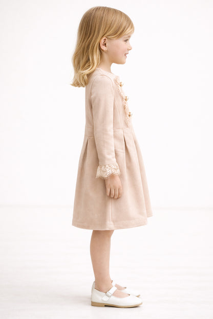 Girls Peach Solid Summer Dress