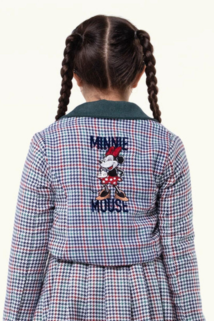 Kids Girls Multi Check Blazer with Minnie Mouse Embroidery at back