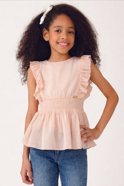 Girls Peach Solid Summer Top
