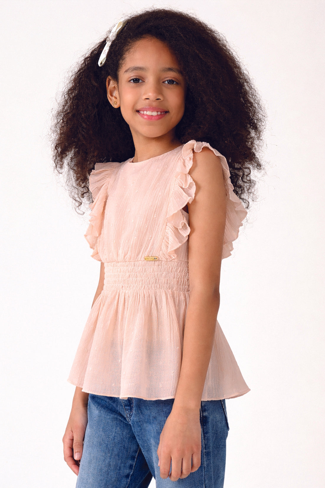 Girls Peach Solid Summer Top