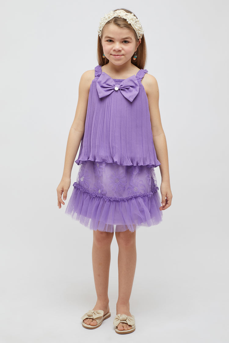 Kids Girls Purple Floral Mesh Skirt